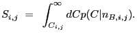 $\displaystyle S_{i,j}~=~\int_{C_{i,j}}^{\infty} dC p(C \vert n_{B,i,j}) .$