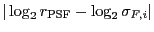 $ \vert \log_2 r_{\rm PSF} - \log_2 \sigma_{F,i} \vert$