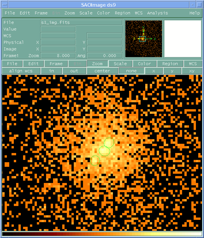 [Image 4: 
        Galaxy core and hotspots (zoom of Image 3)
      ]