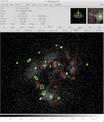 [Thumbnail image: The source detections we are going to remove from the image are shown as green ellipses; red ellipses show those detections we have decided to ignore.]