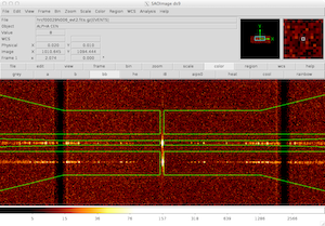 [Thumbnail image: The grating spectrum of the two field sources after binning parameters are applied.]