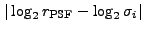 $ \vert \log_2 r_{\rm PSF} - \log_2 \sigma_i \vert$