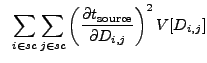 $\displaystyle ~\sum_{i \in sc}\sum_{j \in sc} \left(\frac{{\partial}t_{\rm source}}{{\partial}D_{i,j}}\right)^2 V[D_{i,j}]$