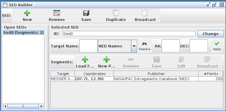 [snapshot of SED Builder   window]