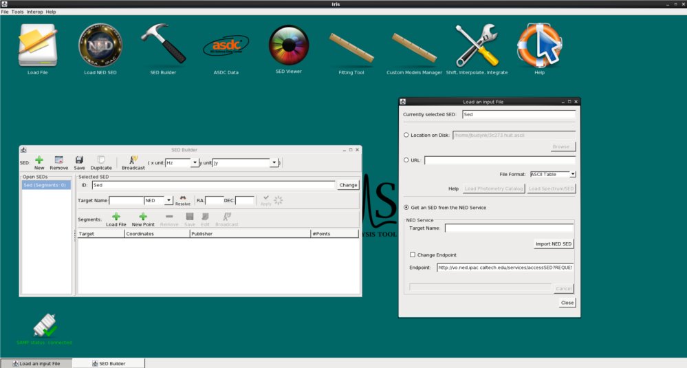 Iris desktop with SED Builder open