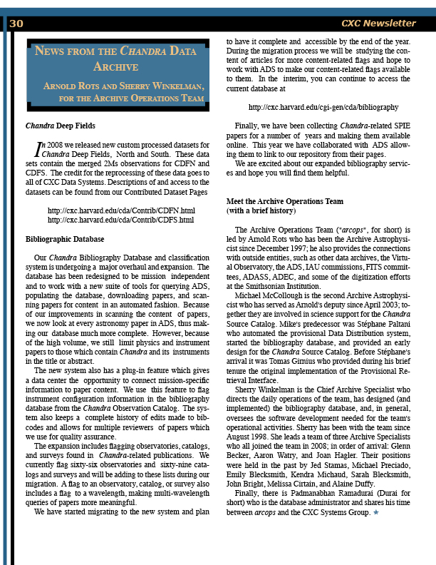 Page 30 of the Chandra Newsletter, issue 16, for text-only, please refer to http://cxc.harvard.edu/newsletters/news_16/newsletter16.html